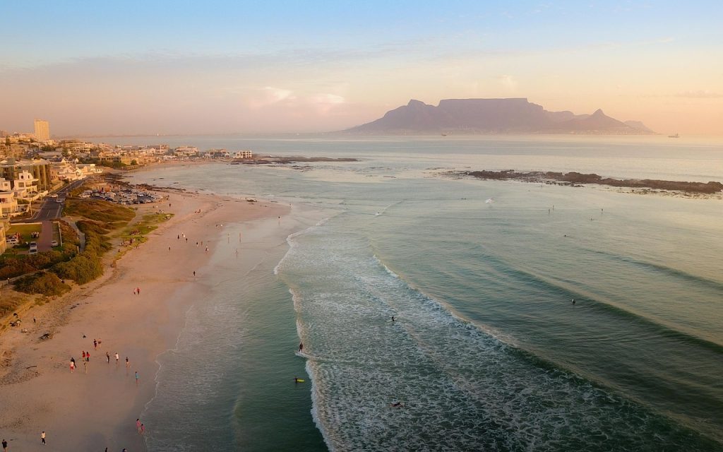capetown, beach, sunset, aerial view, south africa, nature, ocean, africa, landscape, sky, clouds, horizon